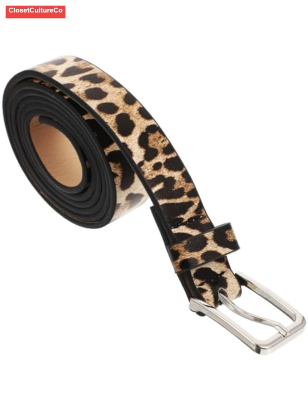 Faux Leather Leopard Print Belt Slim Animal Print Waist Belt